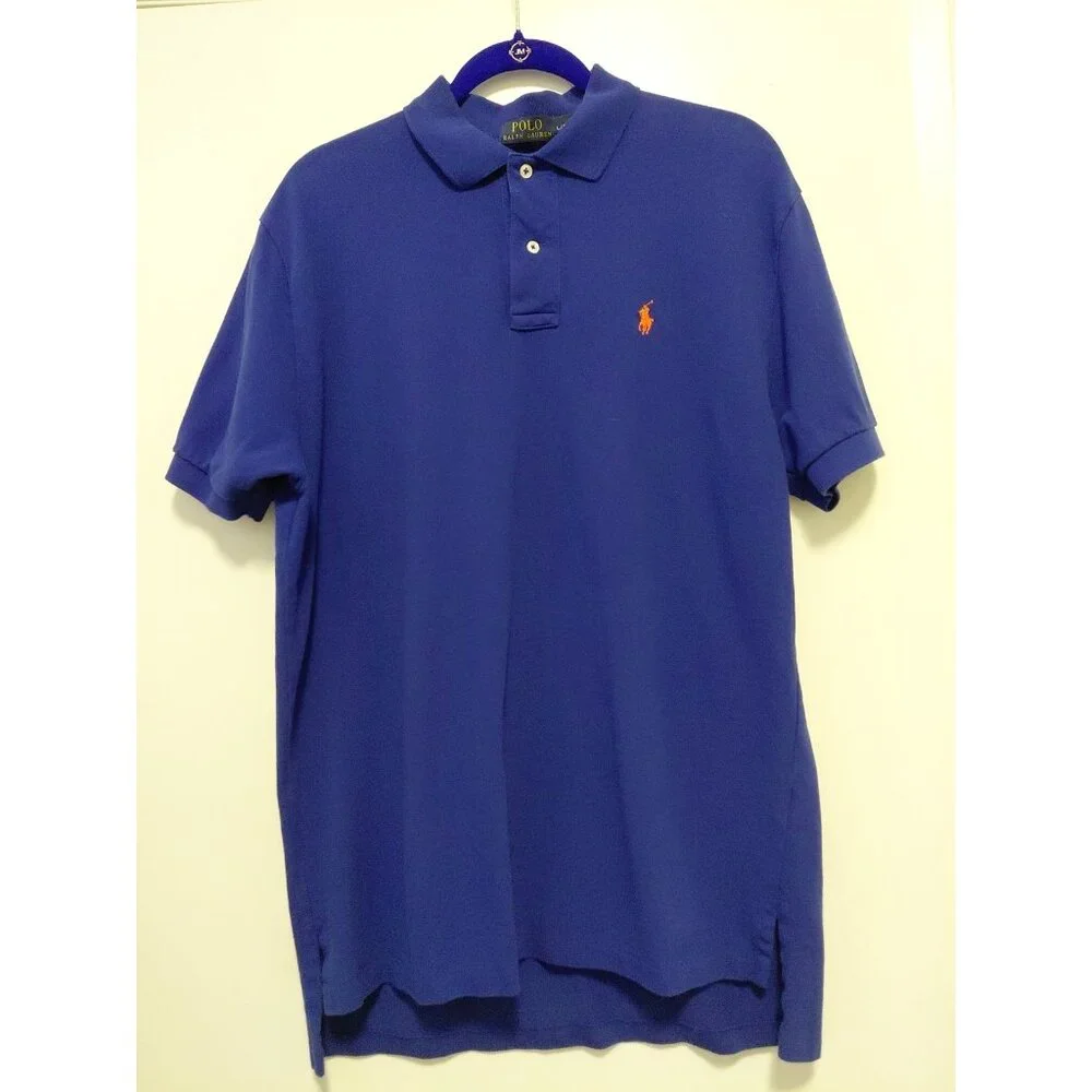 Polo Ralph Lauren Men's Classic Polo Shirt Royal Blue Orange Pony Logo Large